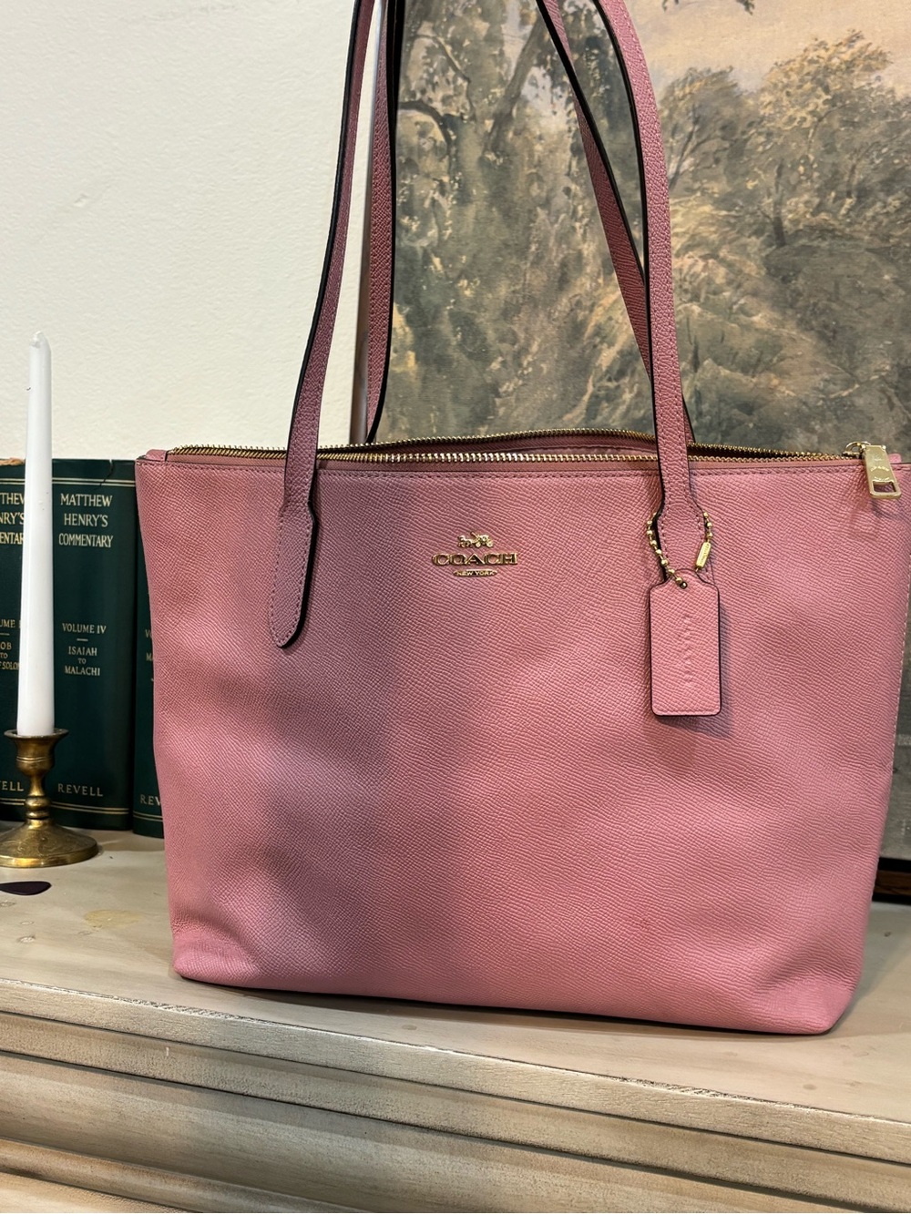 Coach Rose Pink Leather Tote with Gold Hardware